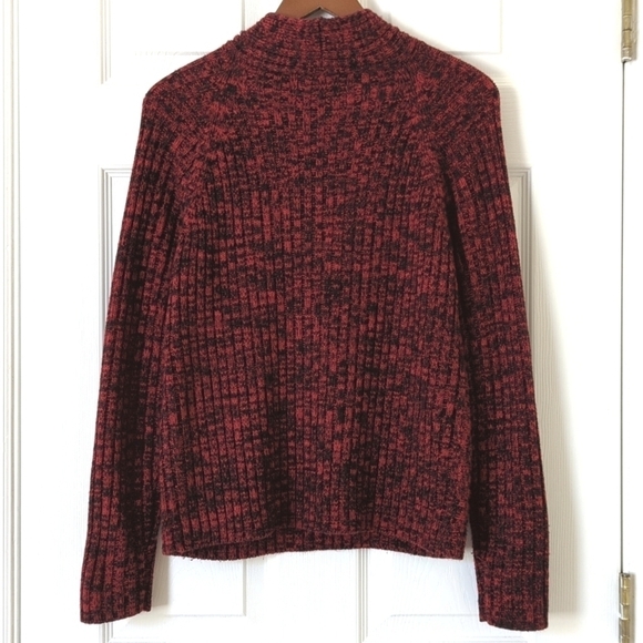 Investments 90's Vintage Marled Ribbed Knit Mock Neck Sweater Red Black Medium - Picture 8 of 9